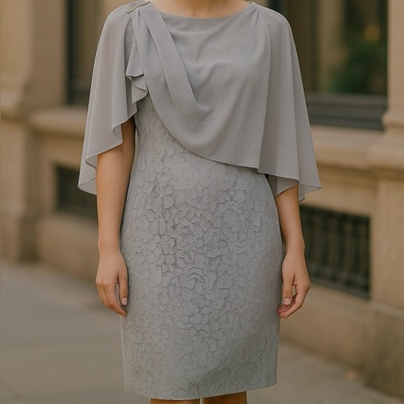 Scarlett Blue Dress with attached shawl - Picture 1 of 8